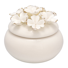 Jewelry box Flower white w/gold small